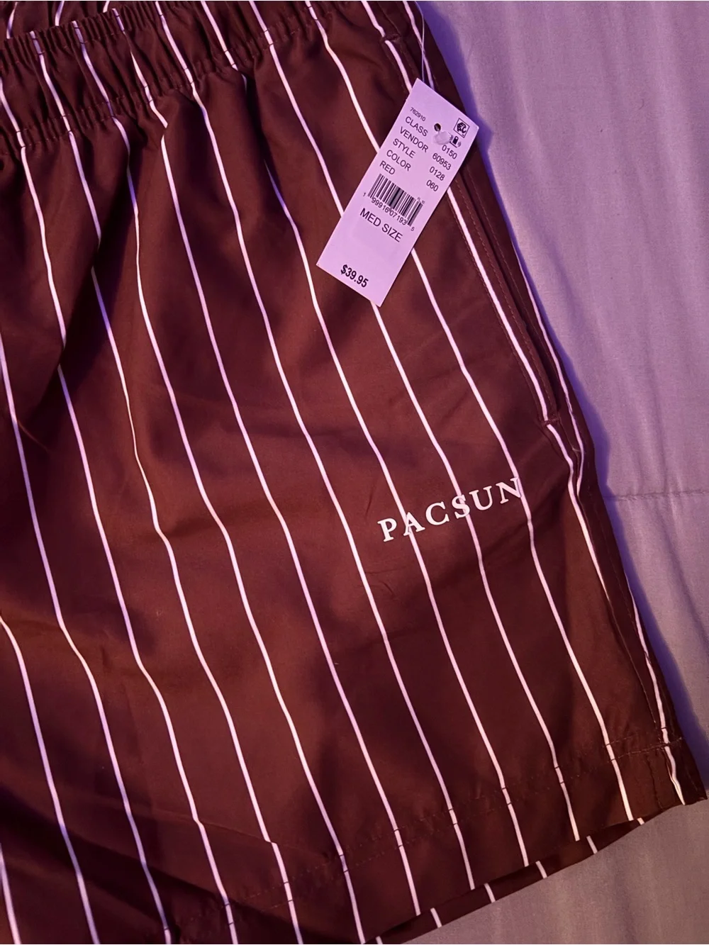 PacSun Brown Swim Trunks with White Pinstripes